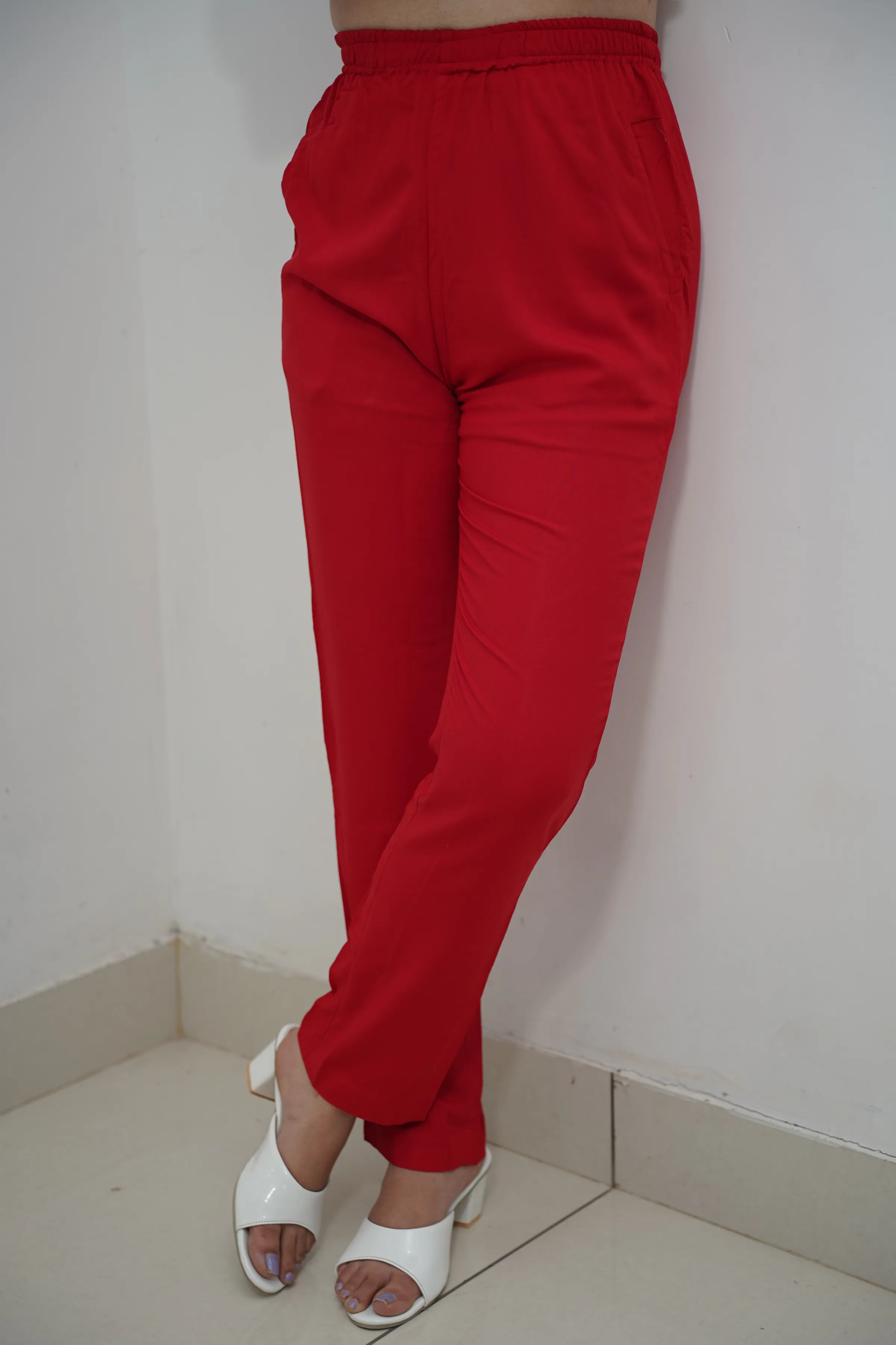 Cherry Red Rayon Kurti Pant