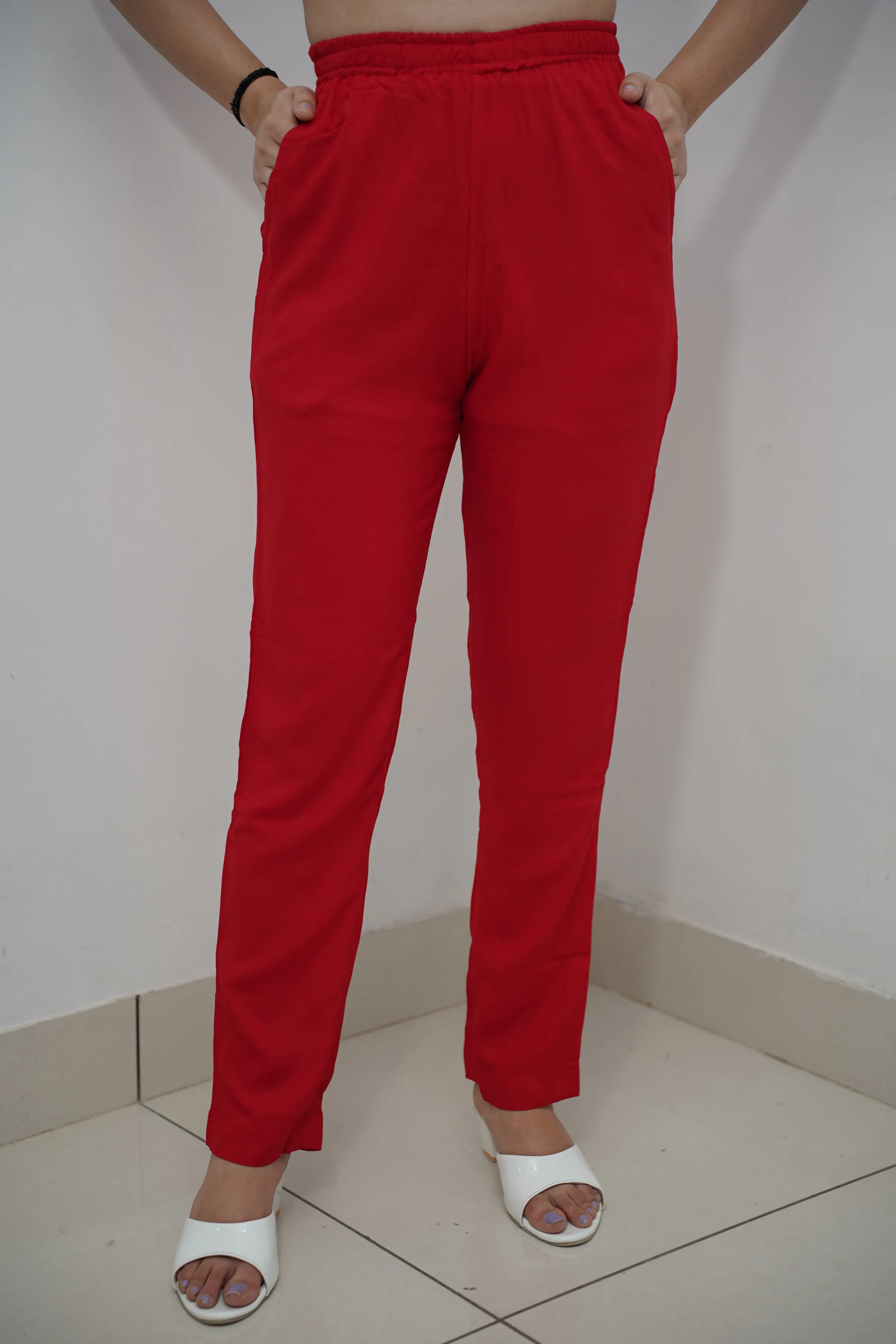 Cherry Red Rayon Kurti Pant