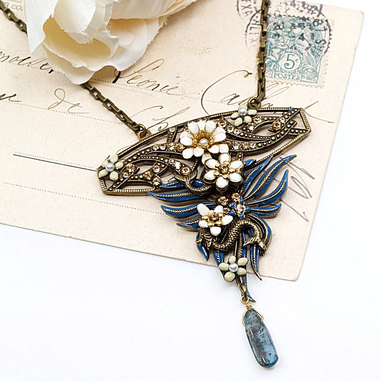 Chic Art Nouveau Dragon Drop Pendant Necklace by Eric et Lydie