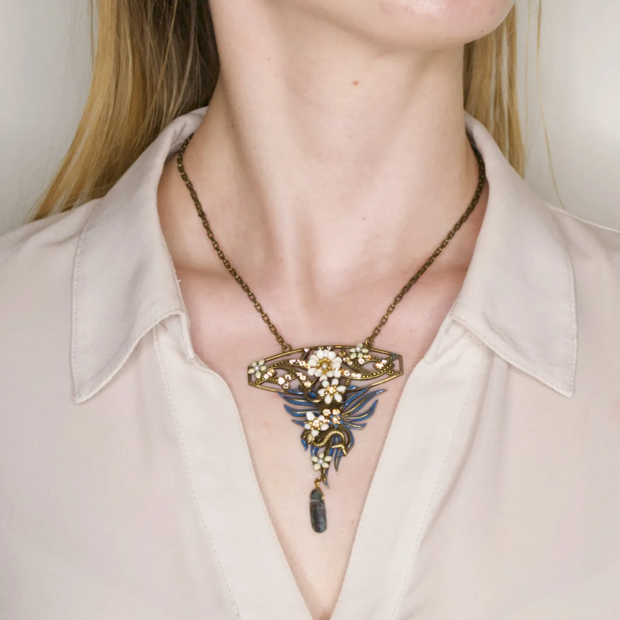 Chic Art Nouveau Dragon Drop Pendant Necklace by Eric et Lydie