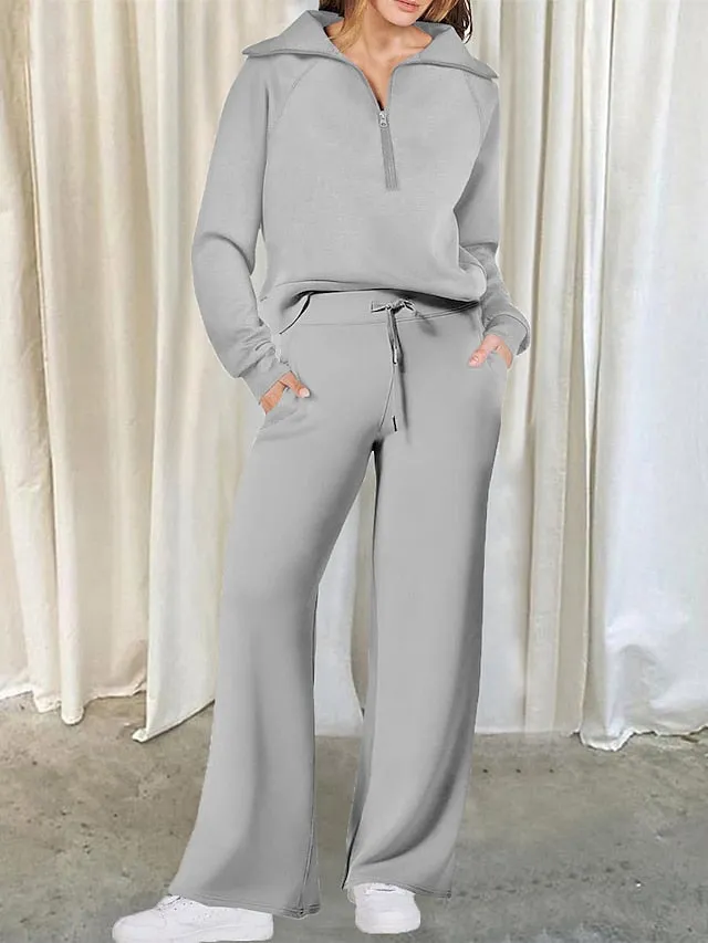 Chic Lapel Long Sleeve Loungewear Set for Women with Pant Pocket