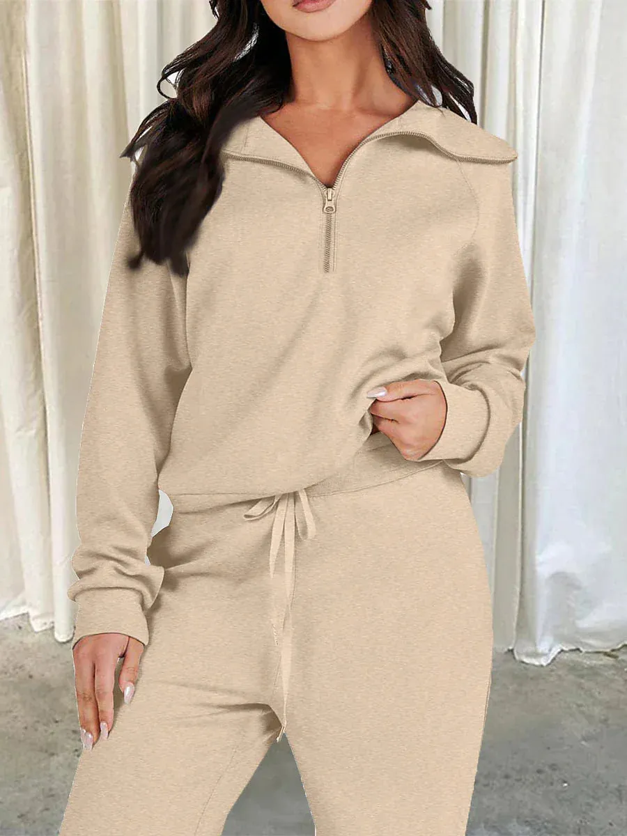 Chic Lapel Long Sleeve Loungewear Set for Women with Pant Pocket