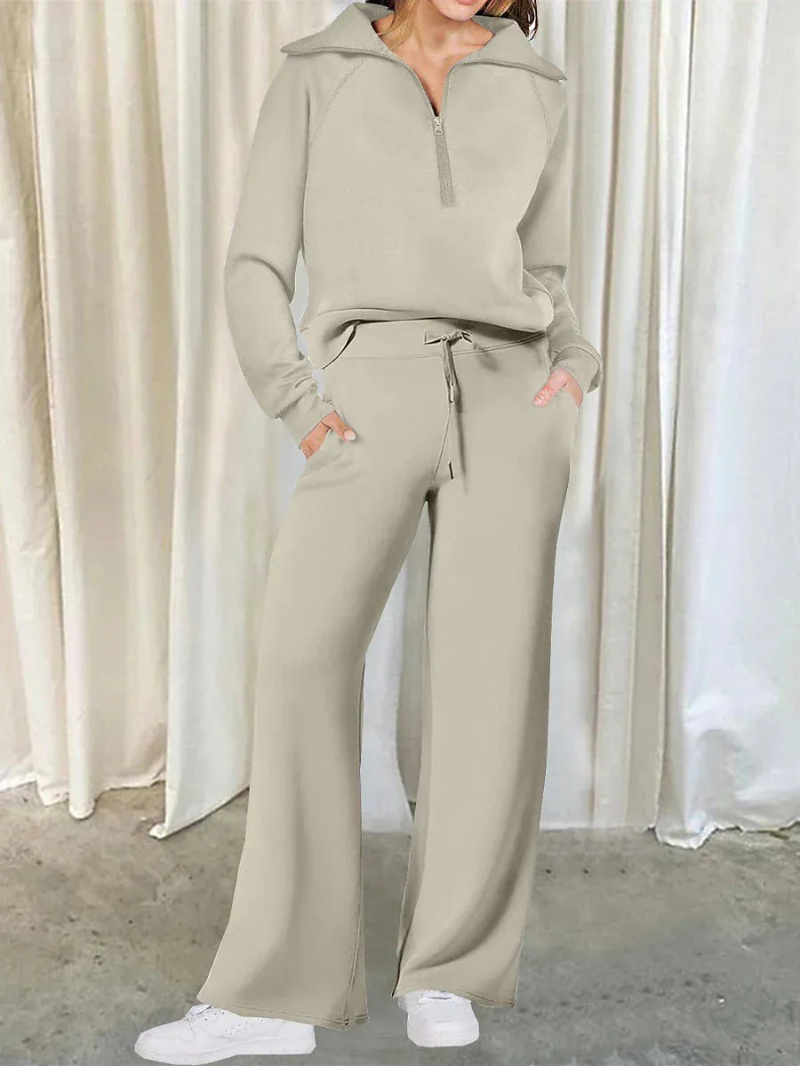 Chic Lapel Long Sleeve Loungewear Set for Women with Pant Pocket