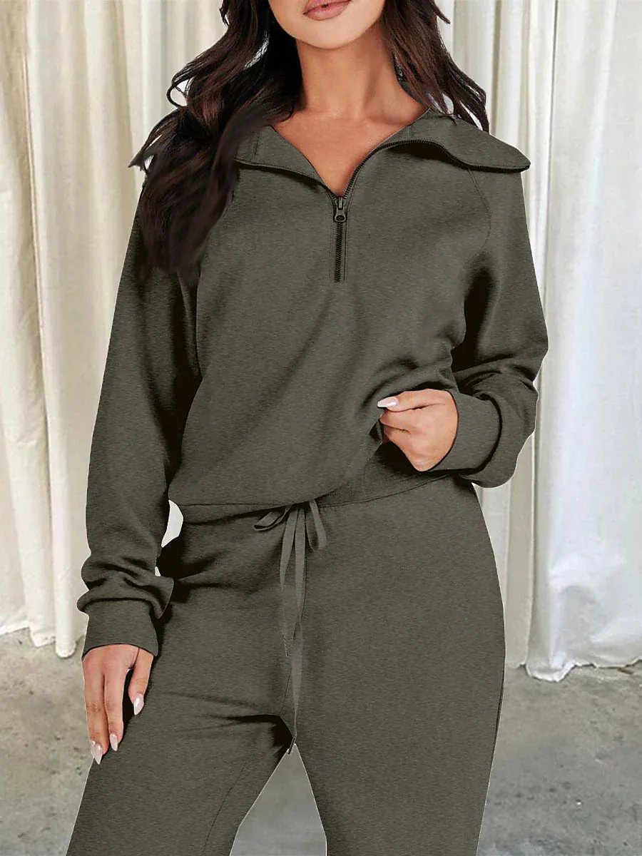 Chic Lapel Long Sleeve Loungewear Set for Women with Pant Pocket