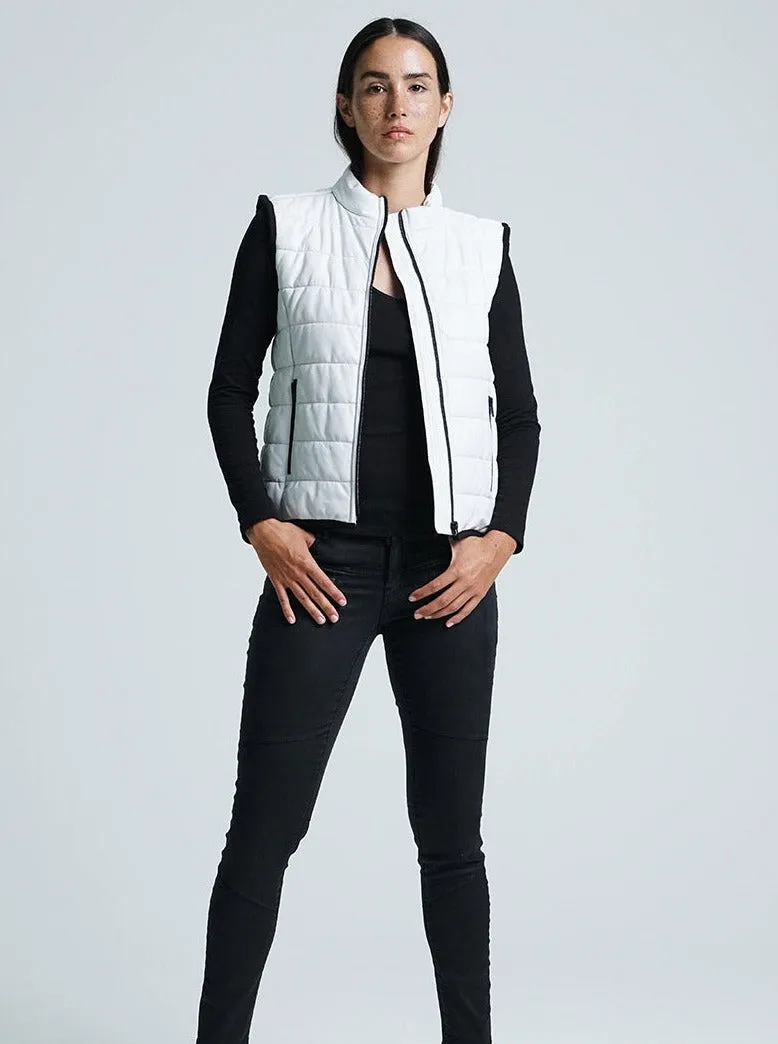 CHLOE PUFFER LEATHER VEST - WHITE