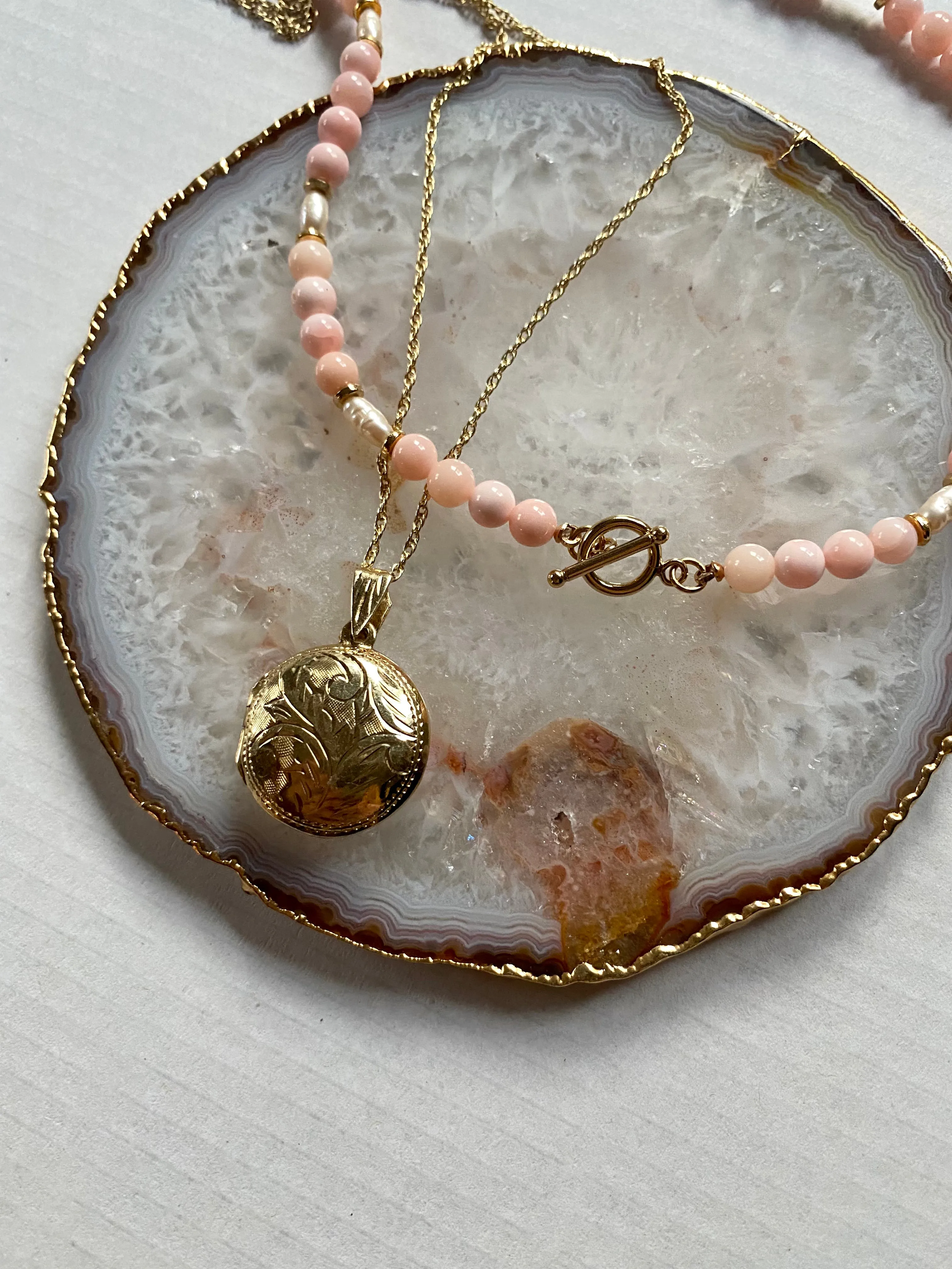 Coral Antique Locket Set