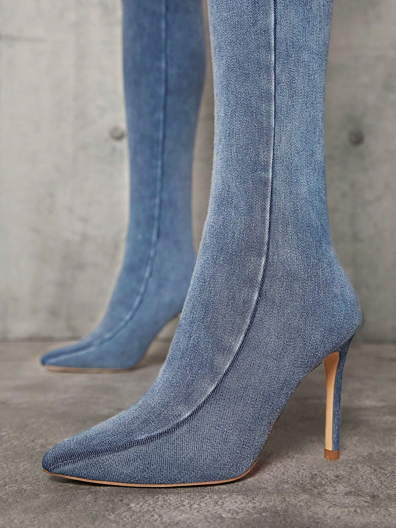 Denim Stiletto Heeled Pants Boots