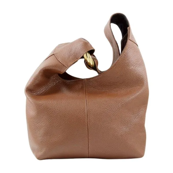 Ditomo Brown Leather Shoulder Handbag Gold Hardware