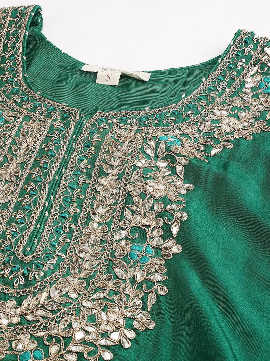 Divena Green uppada silk Hand embroidery Kurta Sharara with Organza dupatta