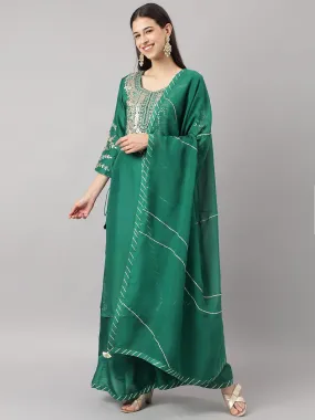 Divena Green uppada silk Hand embroidery Kurta Sharara with Organza dupatta