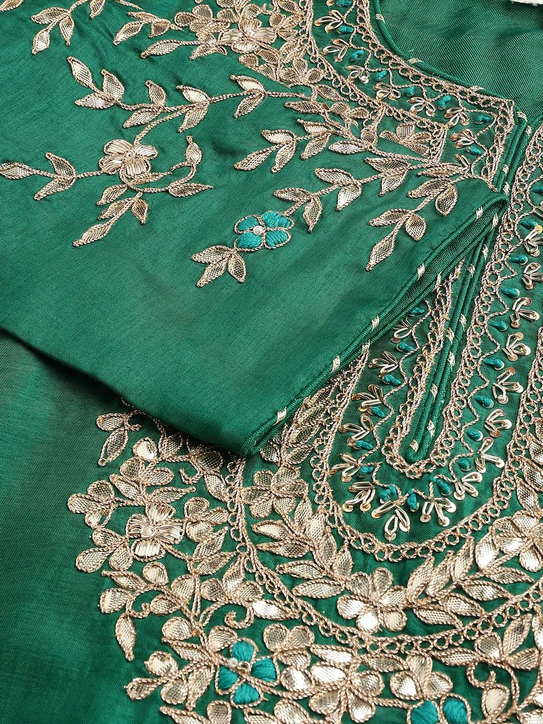 Divena Green uppada silk Hand embroidery Kurta Sharara with Organza dupatta