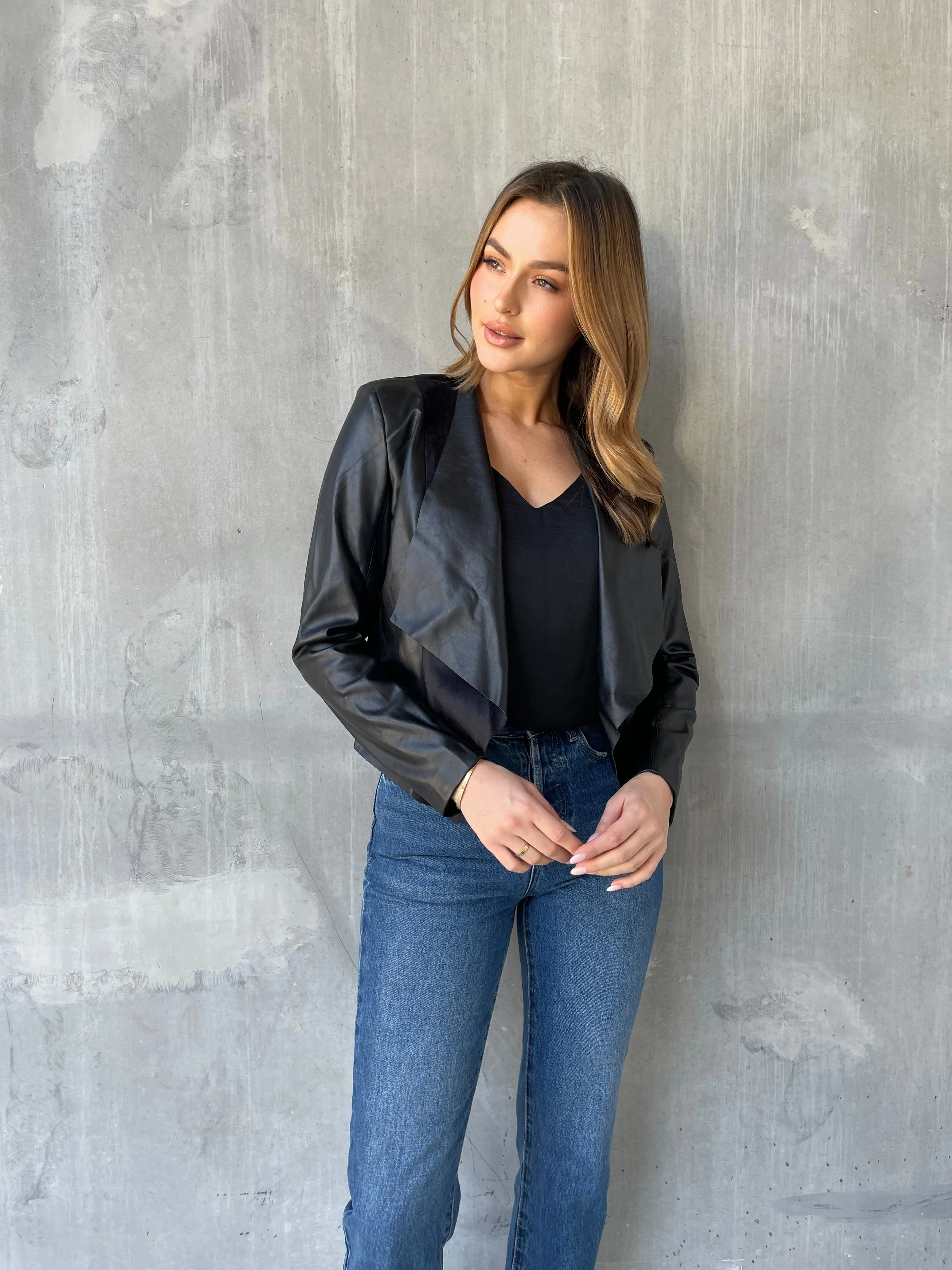 Dolly Faux Leather Black Blazer