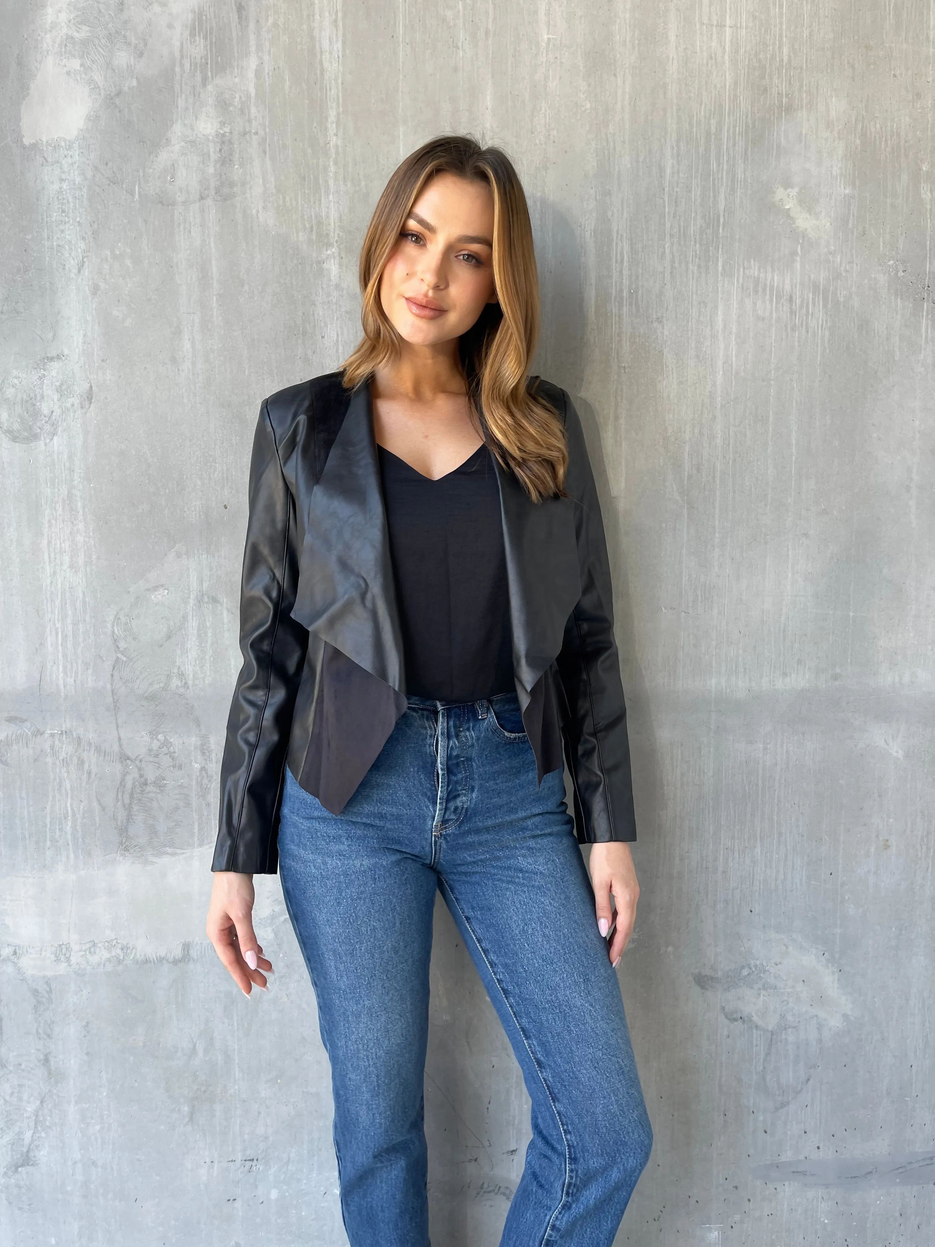 Dolly Faux Leather Black Blazer