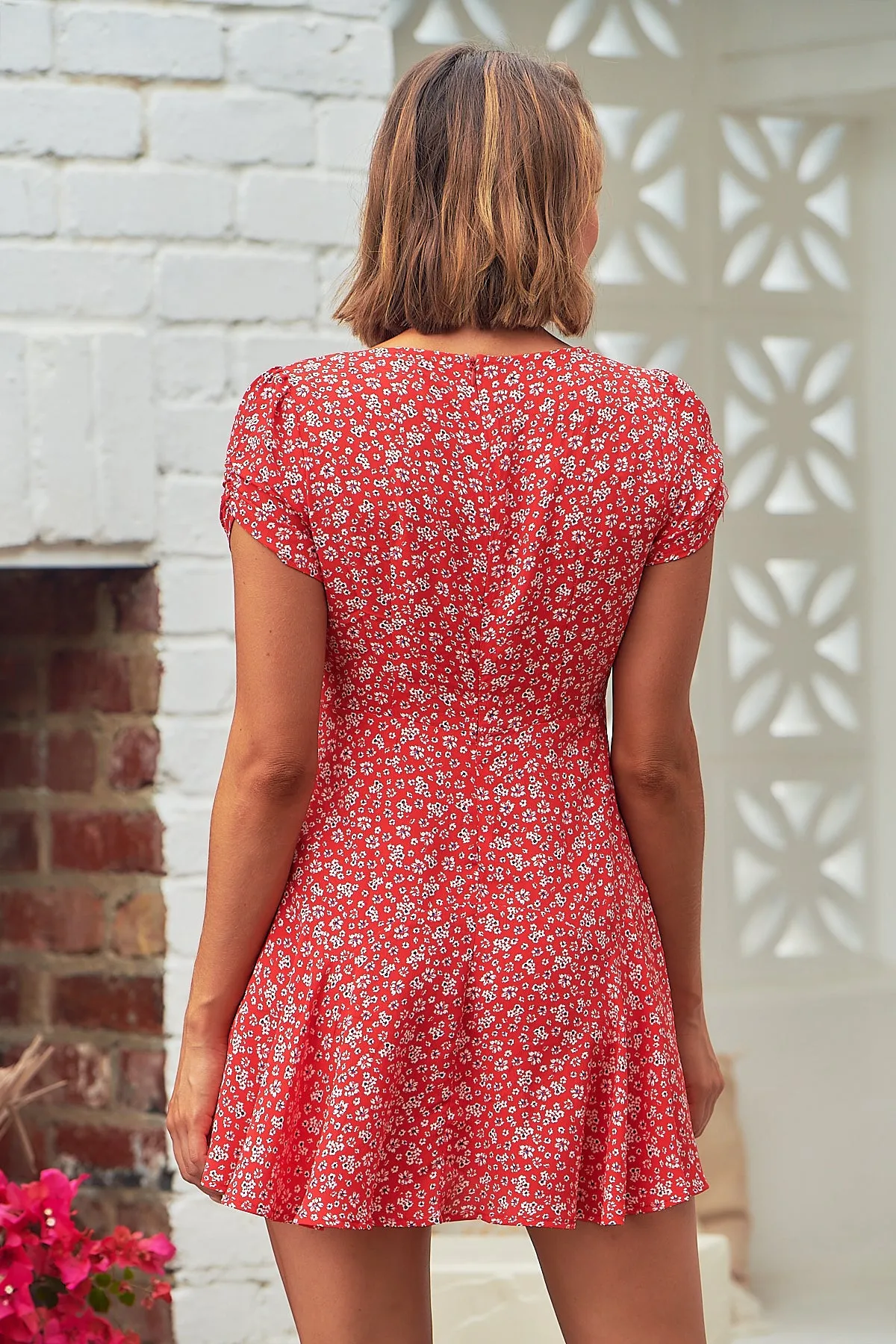 Dylan Floral Red Cap Sleeve Dress