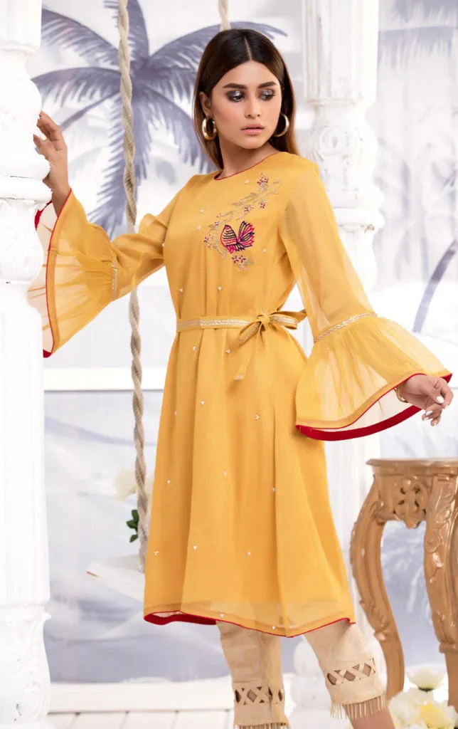 Embroidered Cotton Net Peplum Kurti | WWC18 | K835