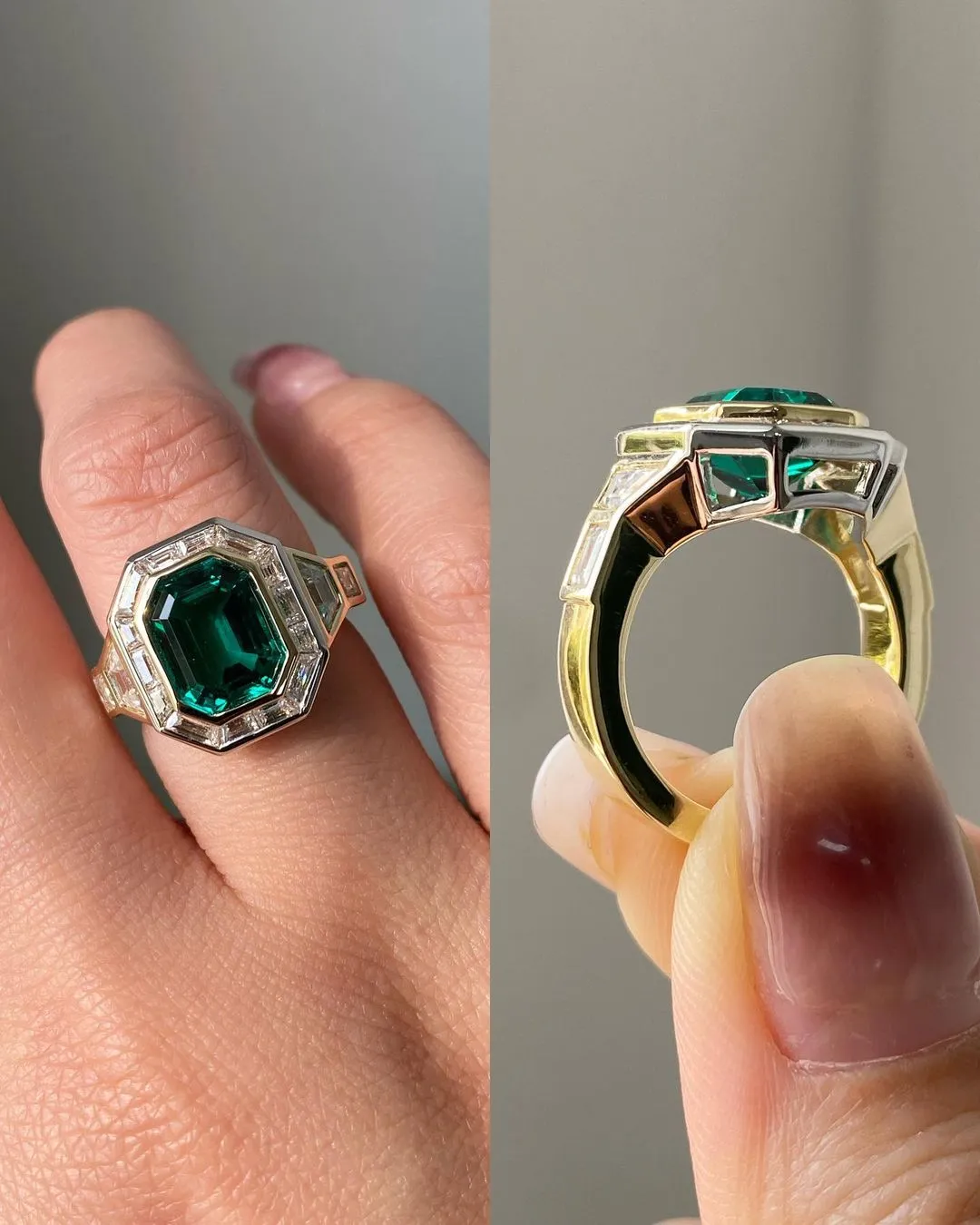 Emerald Engagement Ring, Halo Wedding Ring Art Deco Emerald Bridal Gifted Ring