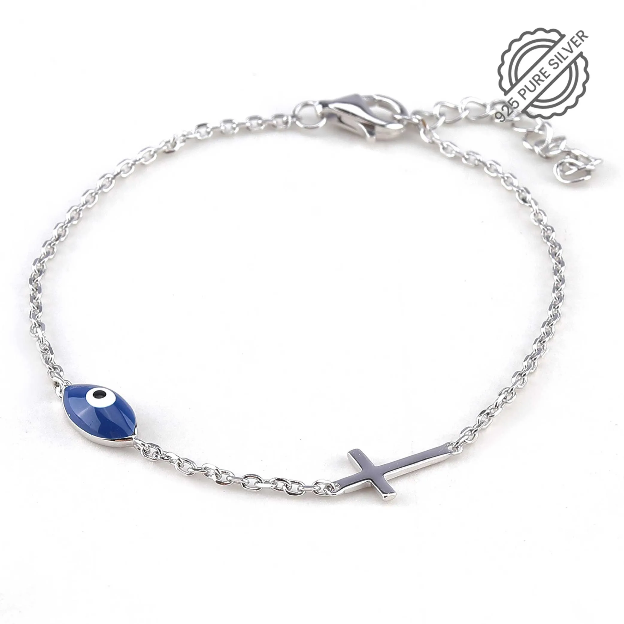 Evil Eye Sterling Silver Bracelet with Cross