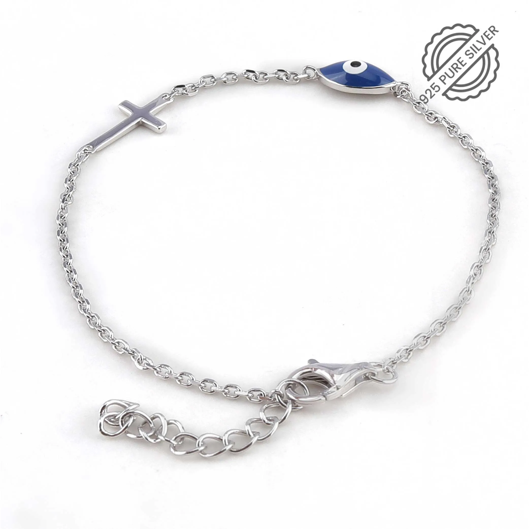 Evil Eye Sterling Silver Bracelet with Cross