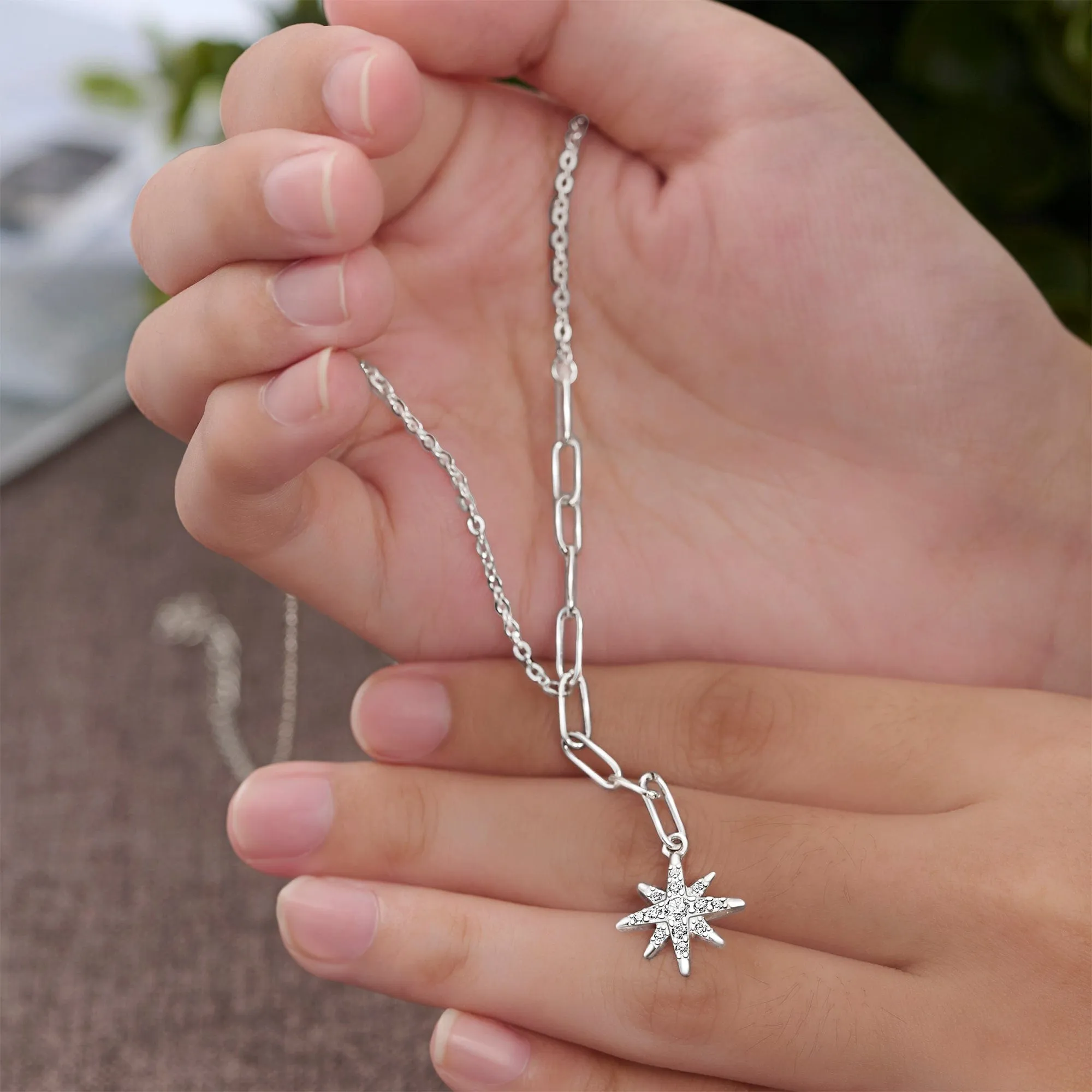 Falling Star Necklace Link Chain Silver Lariat Necklace