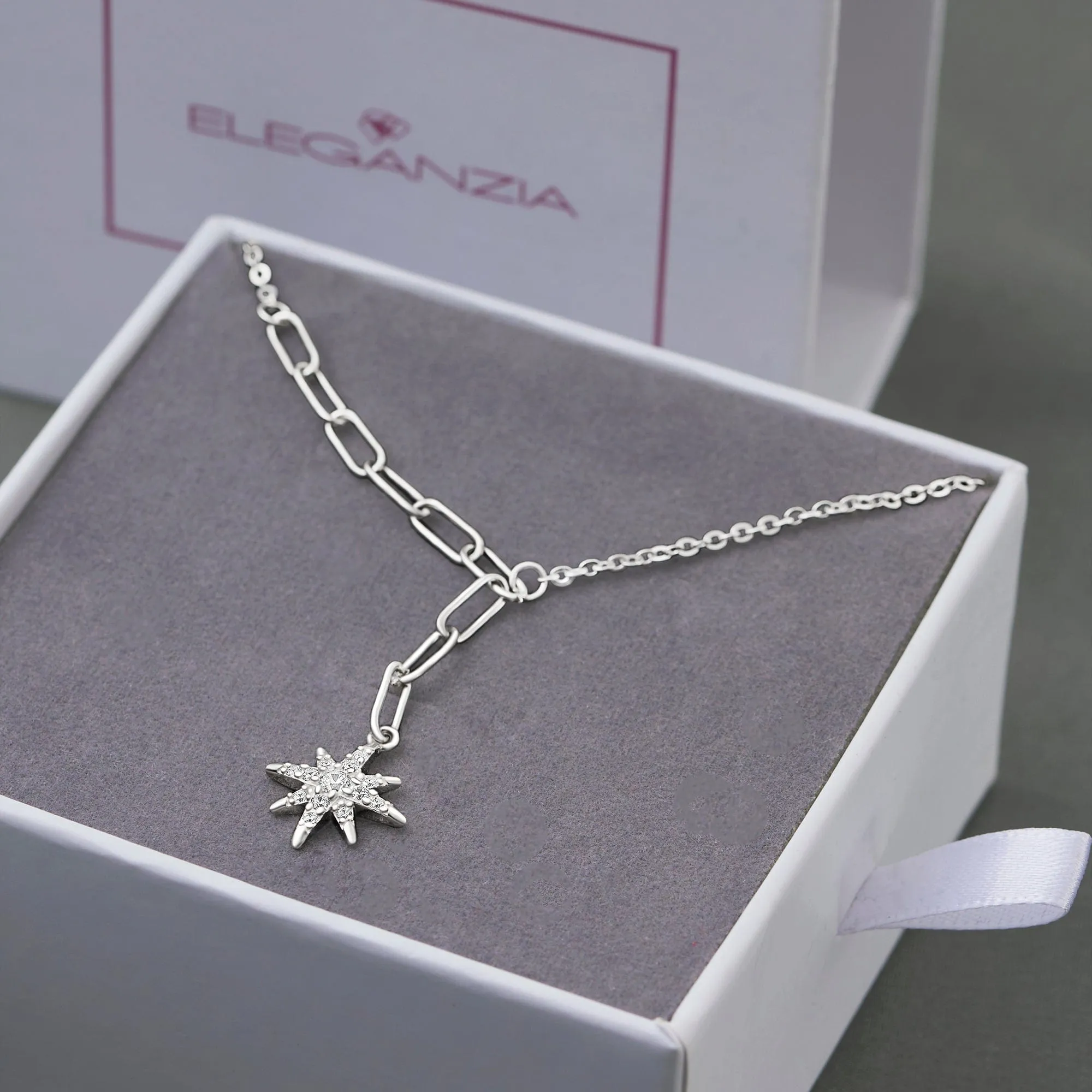 Falling Star Necklace Link Chain Silver Lariat Necklace