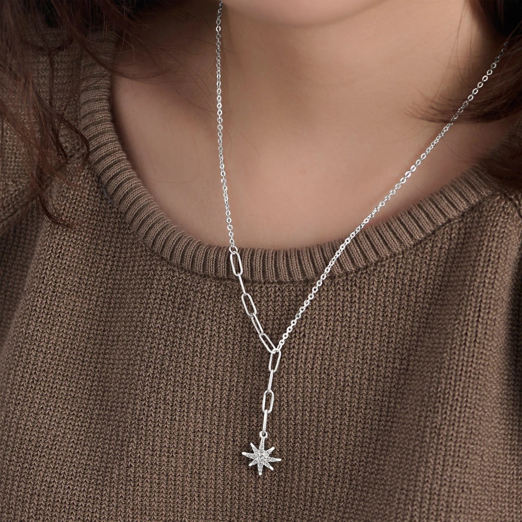 Falling Star Necklace Link Chain Silver Lariat Necklace