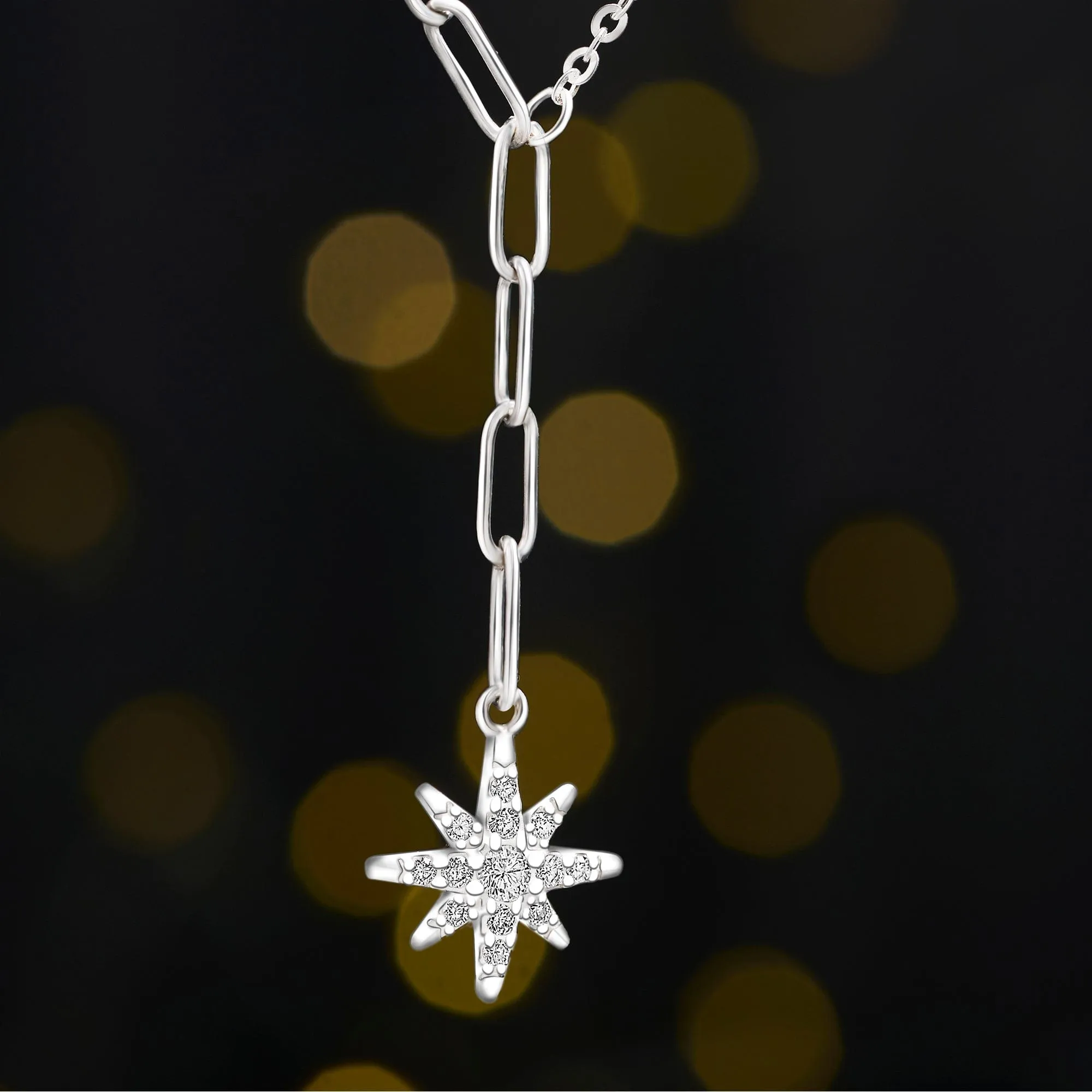 Falling Star Necklace Link Chain Silver Lariat Necklace