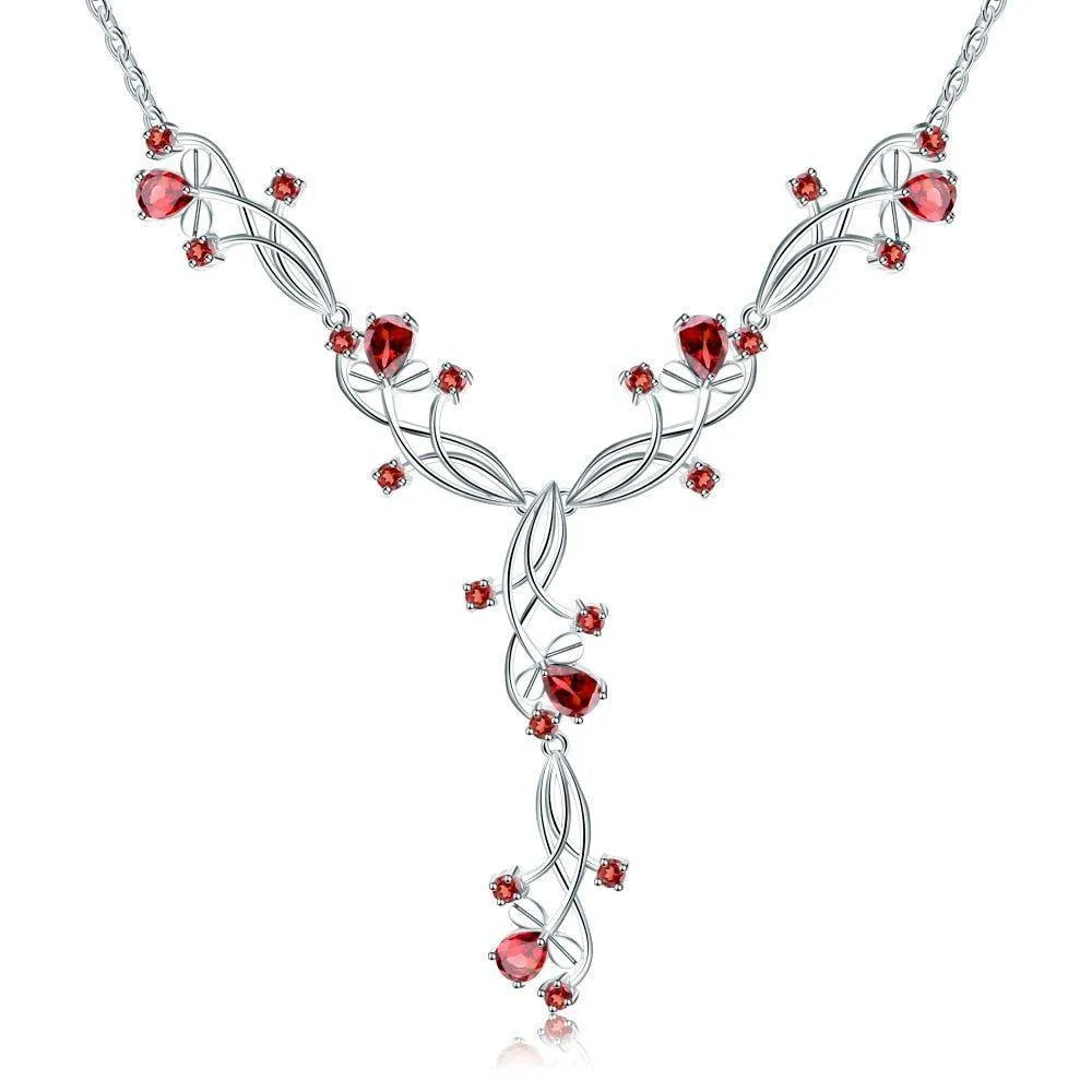 FB257 925 Sterling Silver Red Garnet Gemstone Necklace Charm Jewelry