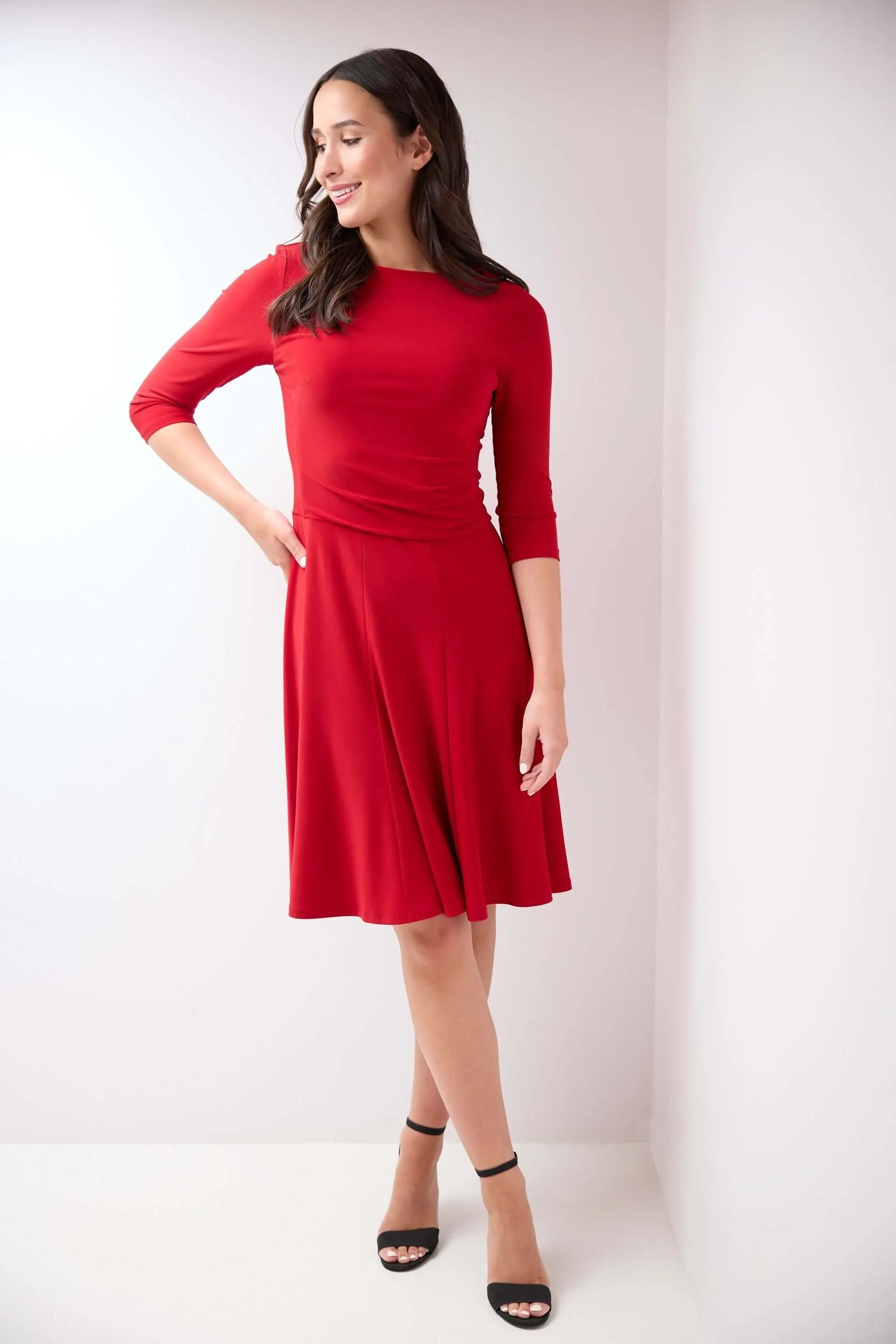 Flared Business Dress with 3/4 Sleeves