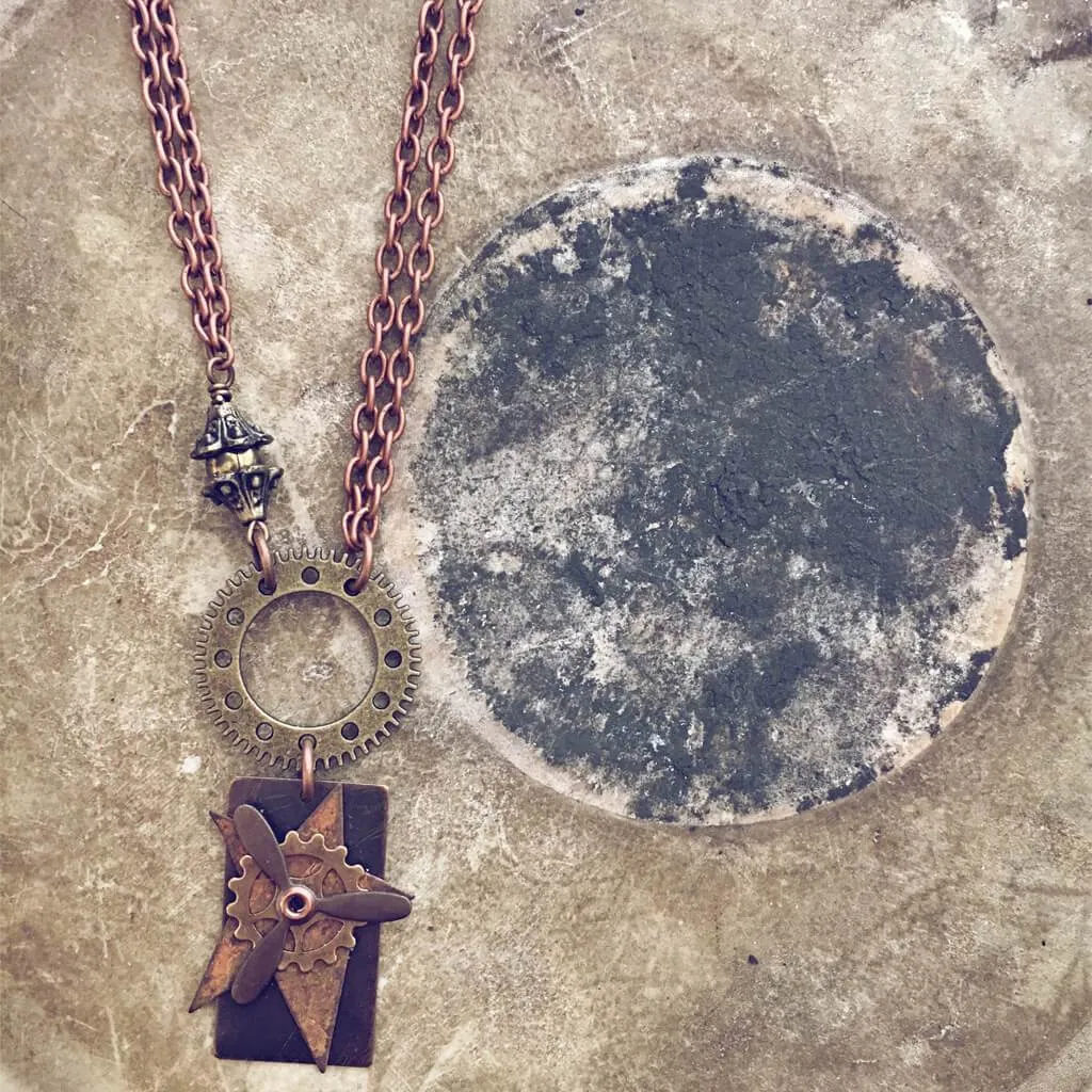 flight // steampunk riveted propeller & gears choker necklace