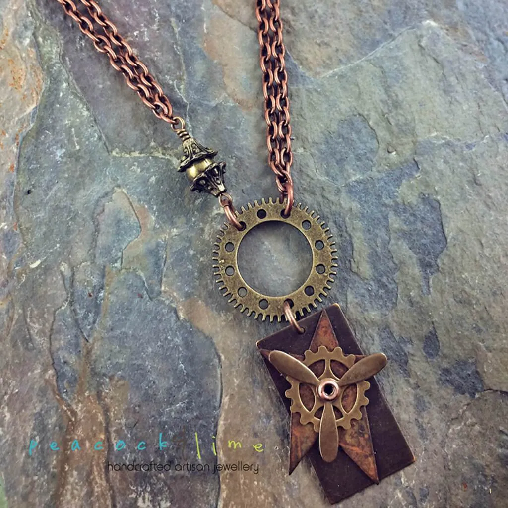 flight // steampunk riveted propeller & gears choker necklace