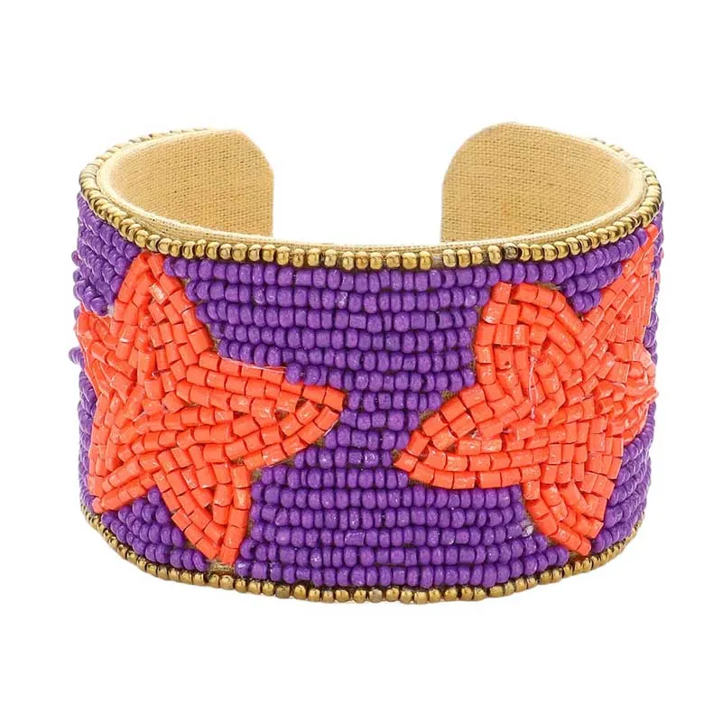 Game Day Beaded Star Accented Cuff Bracelet