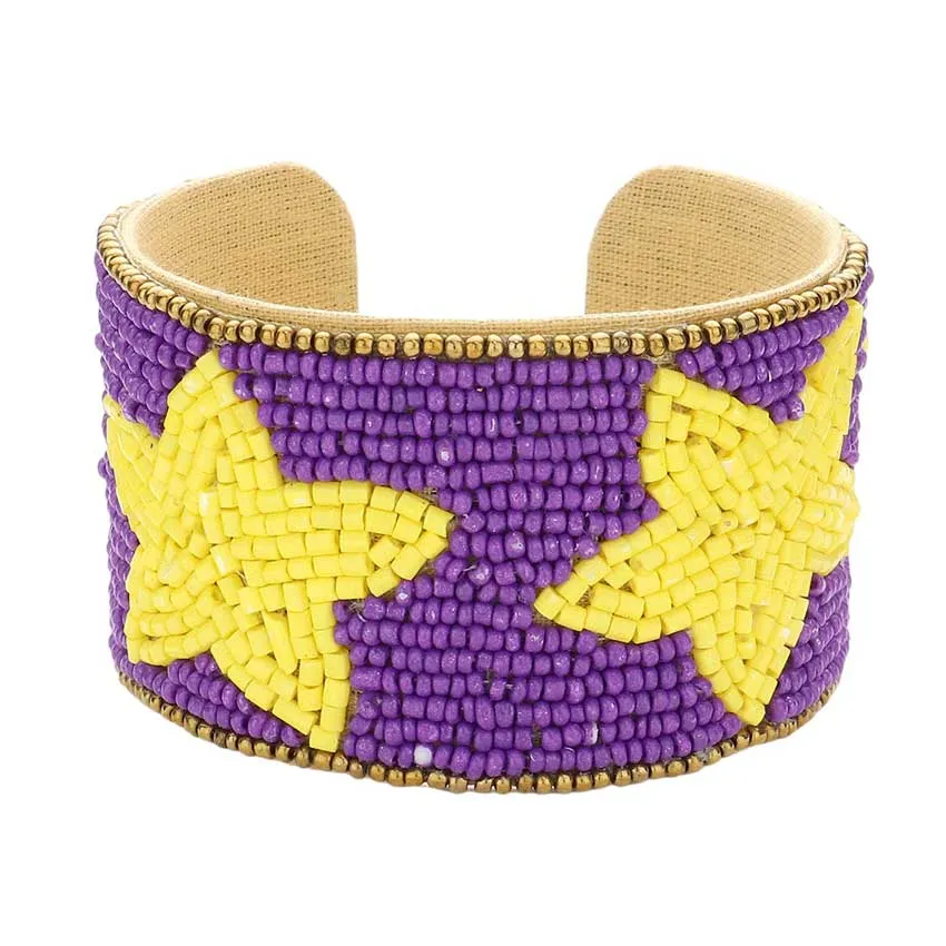 Game Day Beaded Star Accented Cuff Bracelet