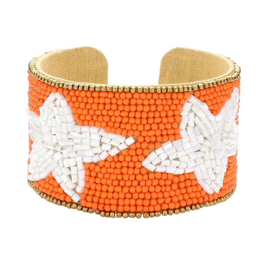 Game Day Beaded Star Accented Cuff Bracelet