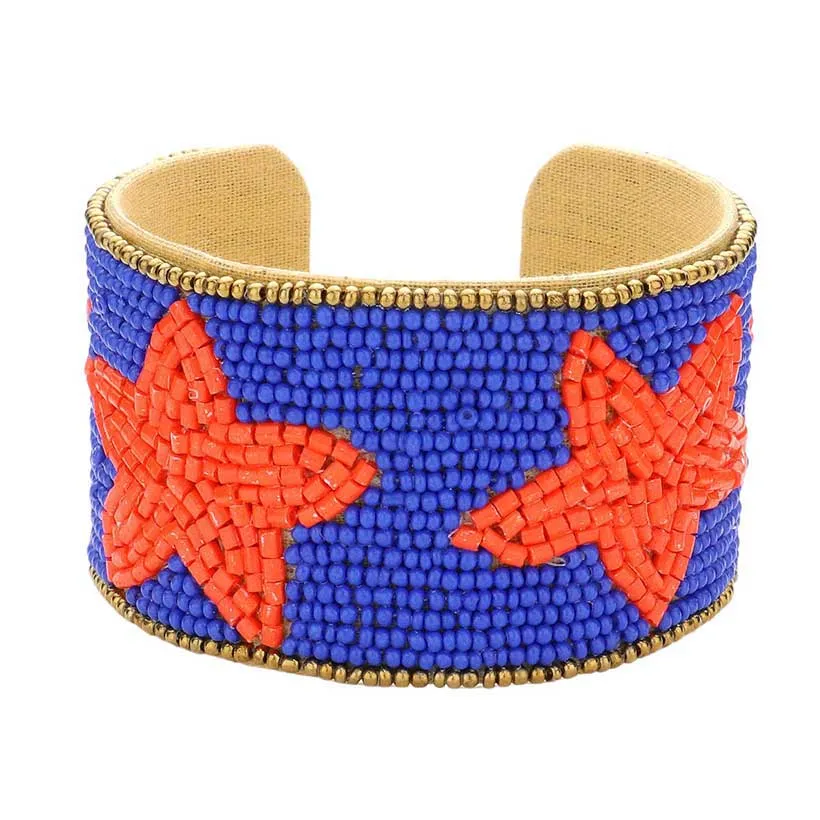 Game Day Beaded Star Accented Cuff Bracelet