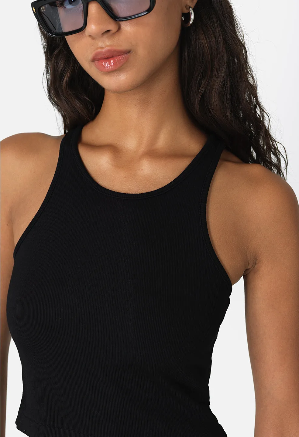 Gemini Rib Cropped Tank / Black