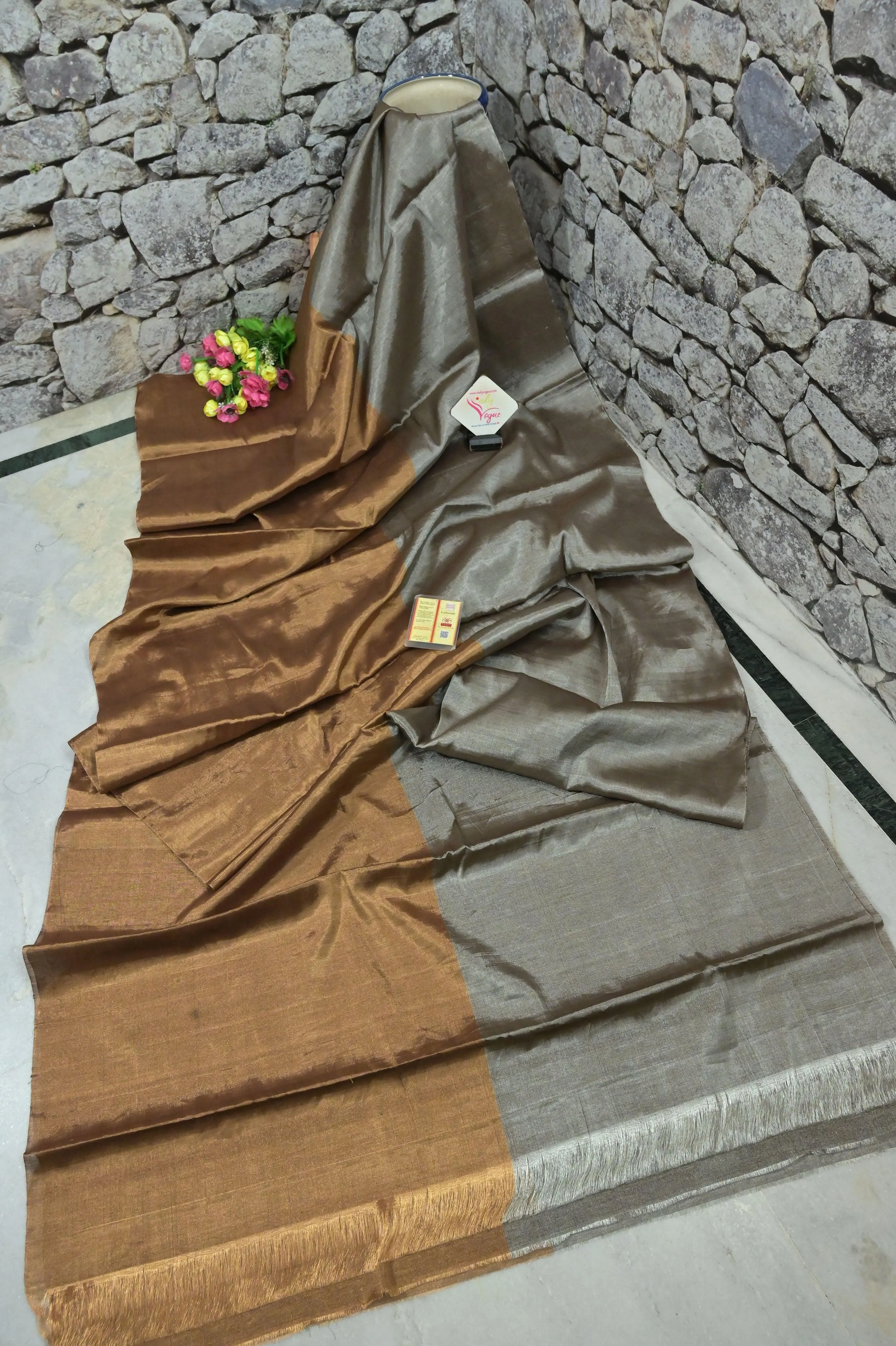 Golden and Silver Color Chanderi Tissue Silk Saree