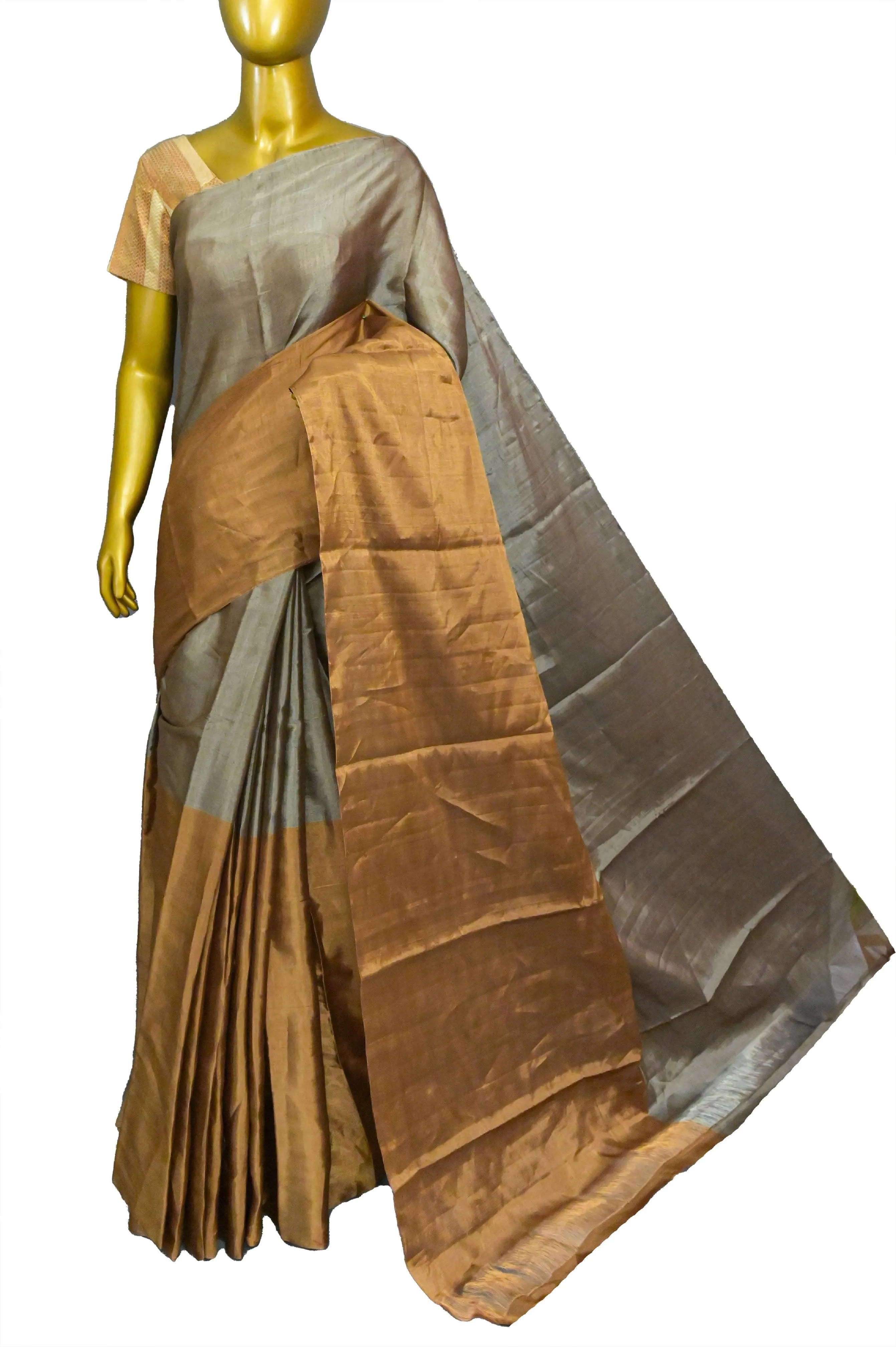 Golden and Silver Color Chanderi Tissue Silk Saree