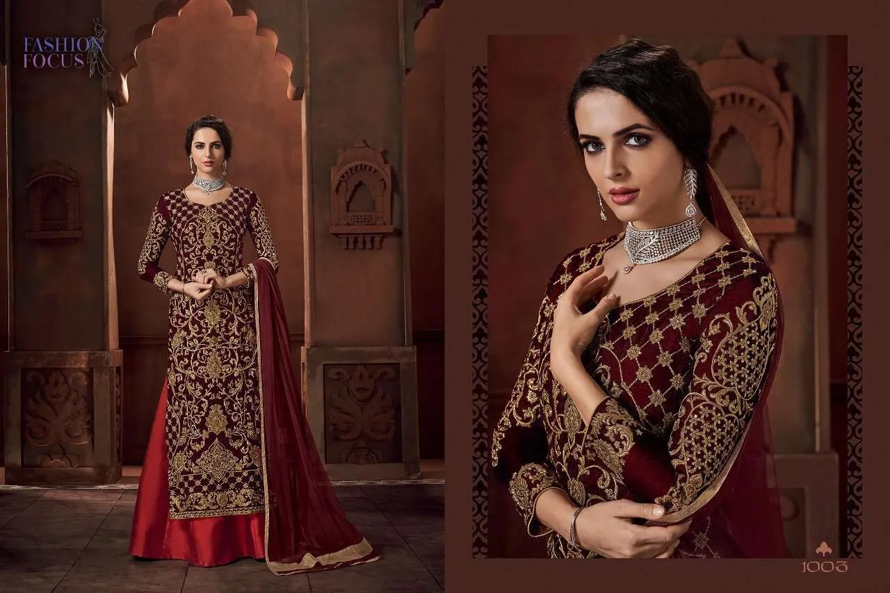 Golden Maroon Designer Eid Collection Luxurious Dress 1003