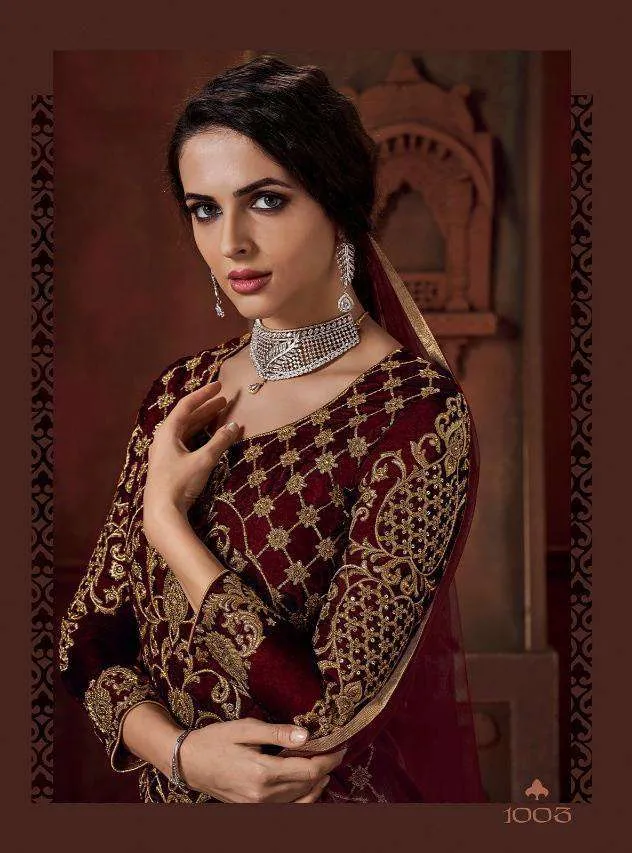 Golden Maroon Designer Eid Collection Luxurious Dress 1003