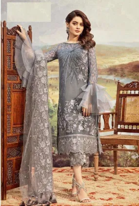 Grey Party Wear Embroidered Dress 34001