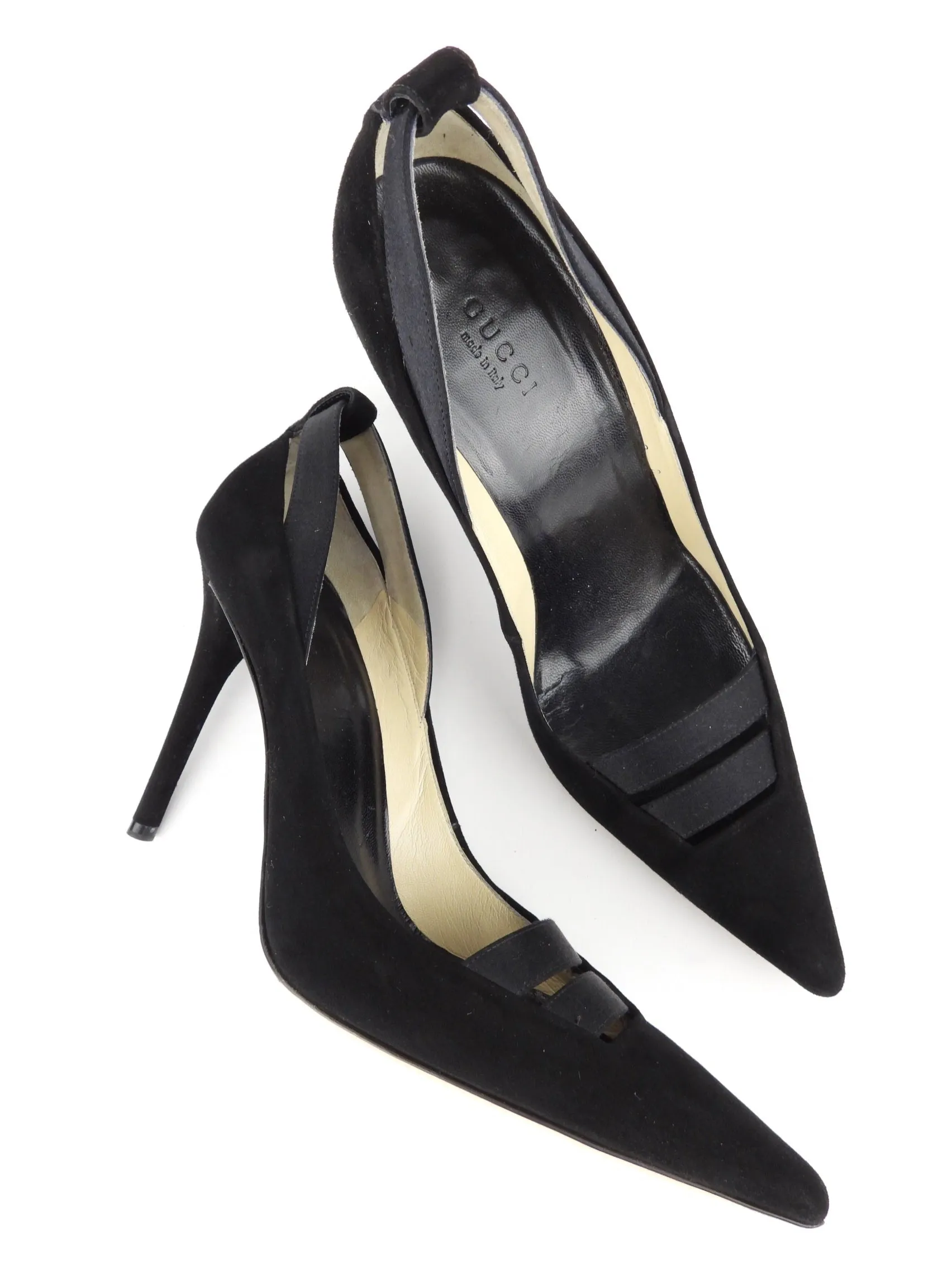 Gucci Black Suede and Satin Stiletto Heel Pumps - 8