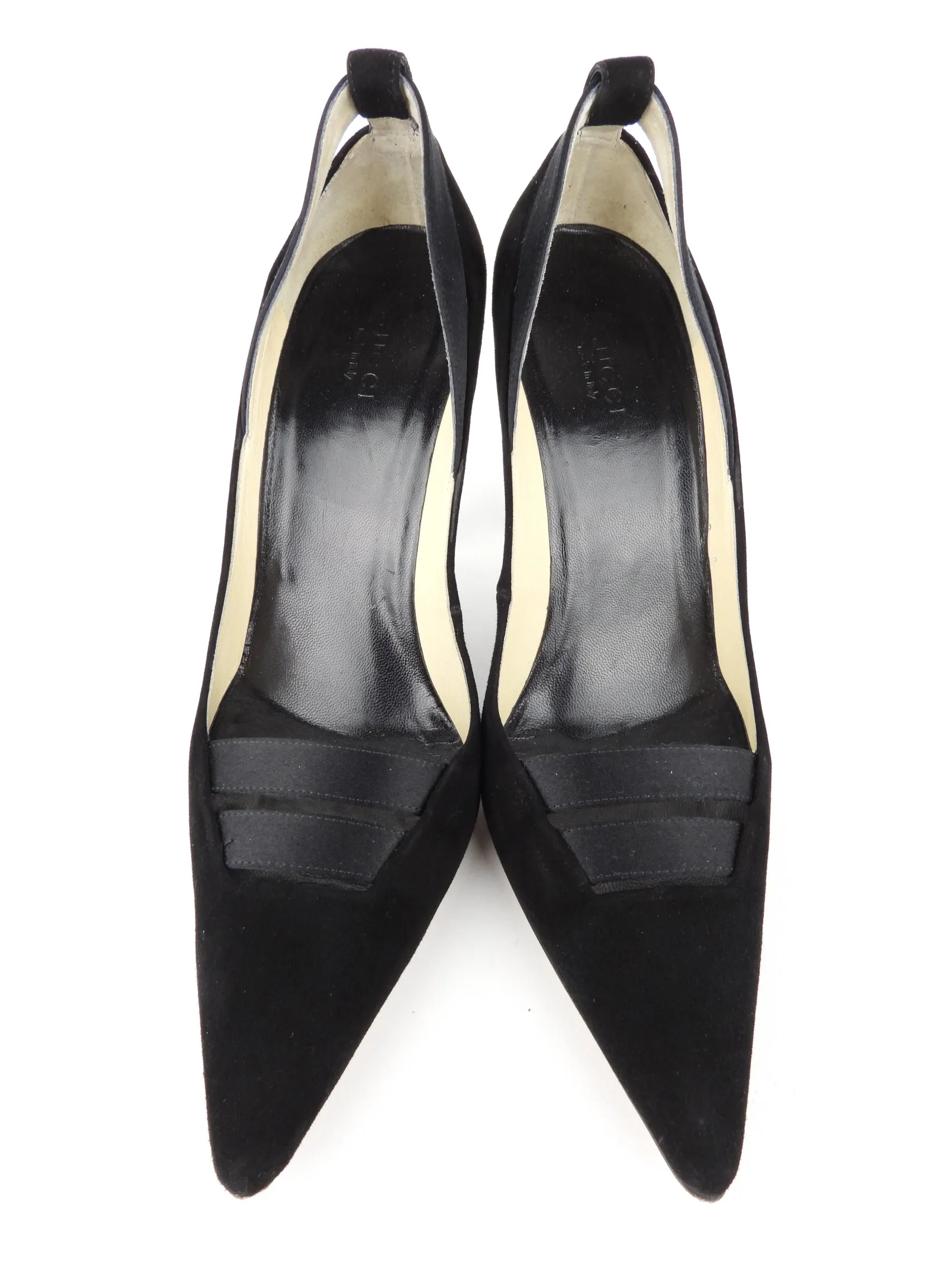 Gucci Black Suede and Satin Stiletto Heel Pumps - 8