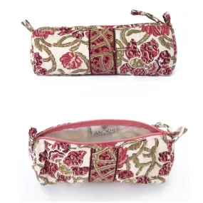 Hand Block Printed Makeup Bag - Wine Trellis