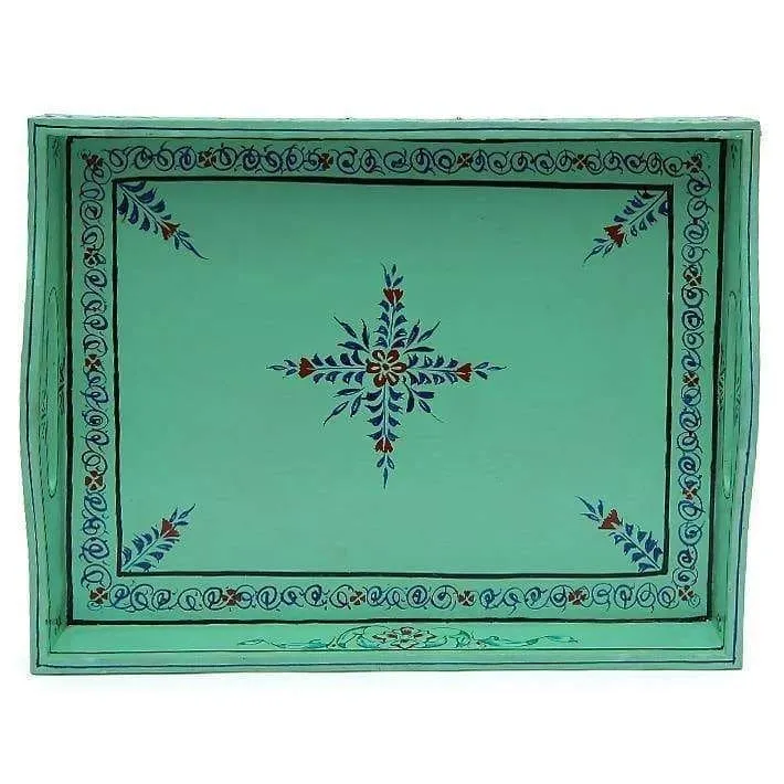 Hand Painted Turquoise Tray in Wood