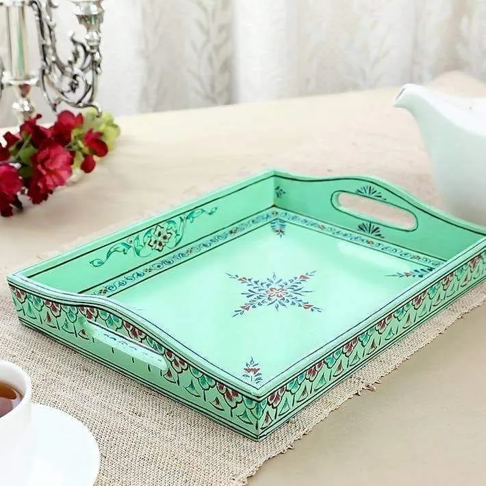 Hand Painted Turquoise Tray in Wood