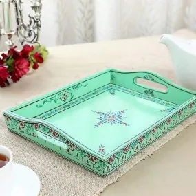 Hand Painted Turquoise Tray in Wood