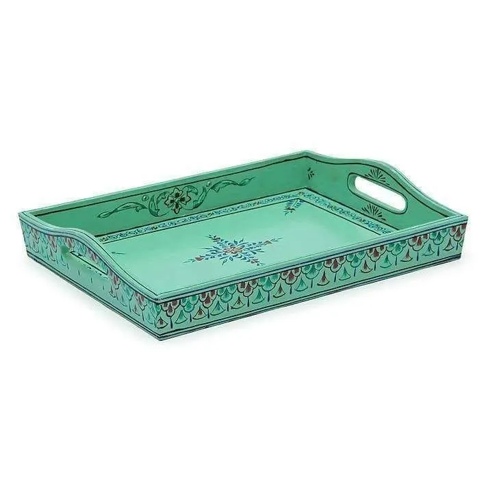 Hand Painted Turquoise Tray in Wood