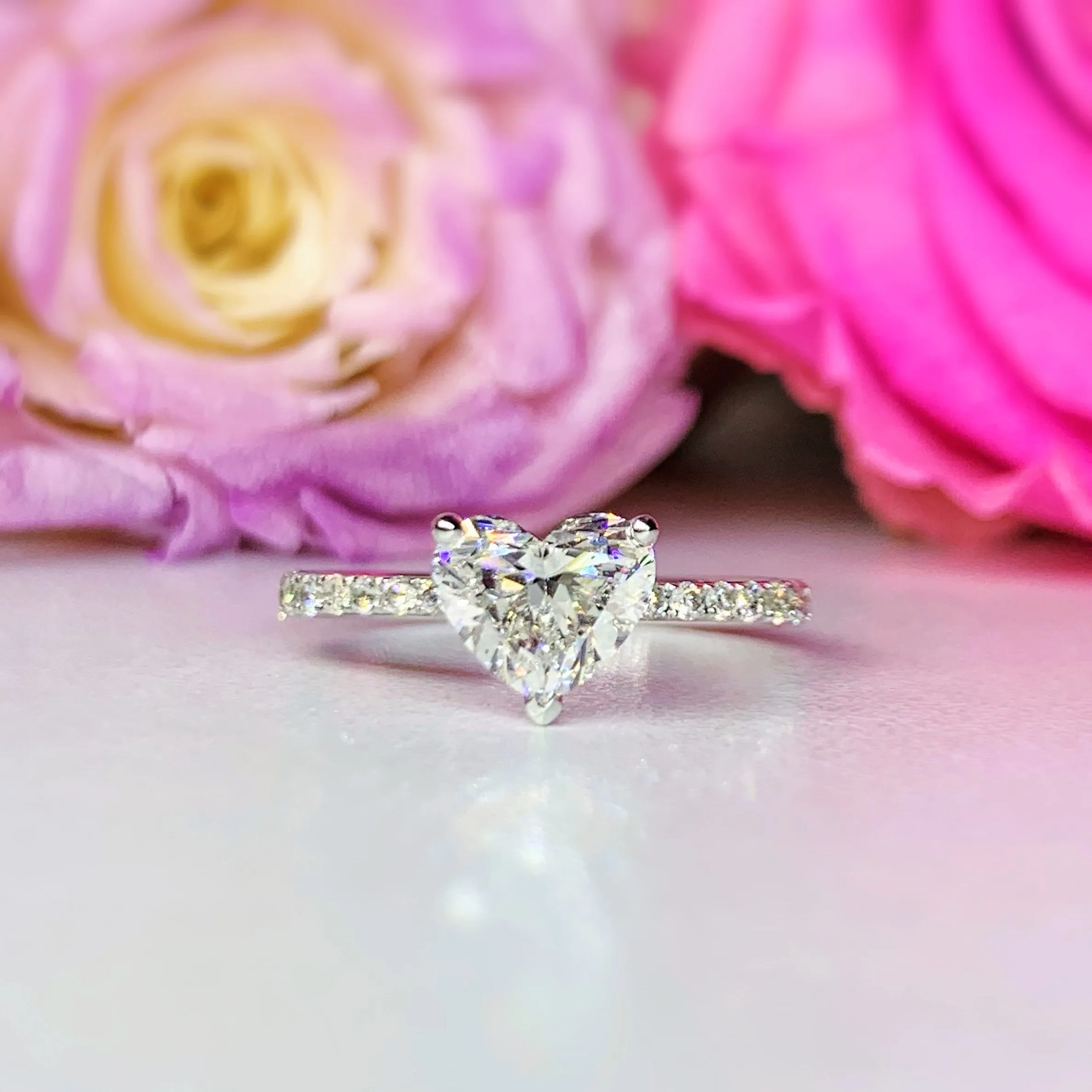 Heart Shape Lab Grown Side Stone Diamond Engagement Ring - LGR008