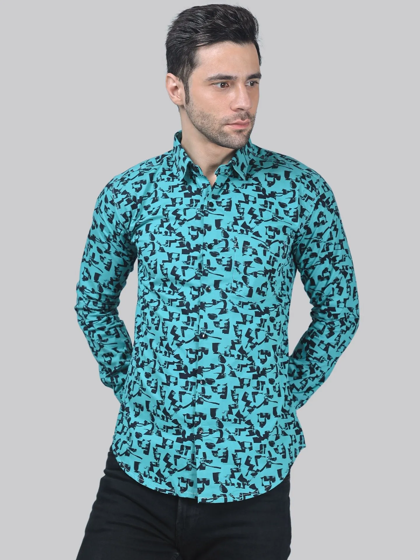 High-fashion Men's Printed Full Sleeve Linen Button-Up Shirt For Men