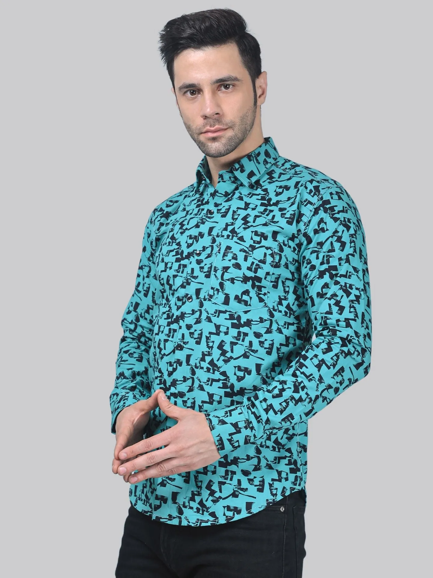 High-fashion Men's Printed Full Sleeve Linen Button-Up Shirt For Men